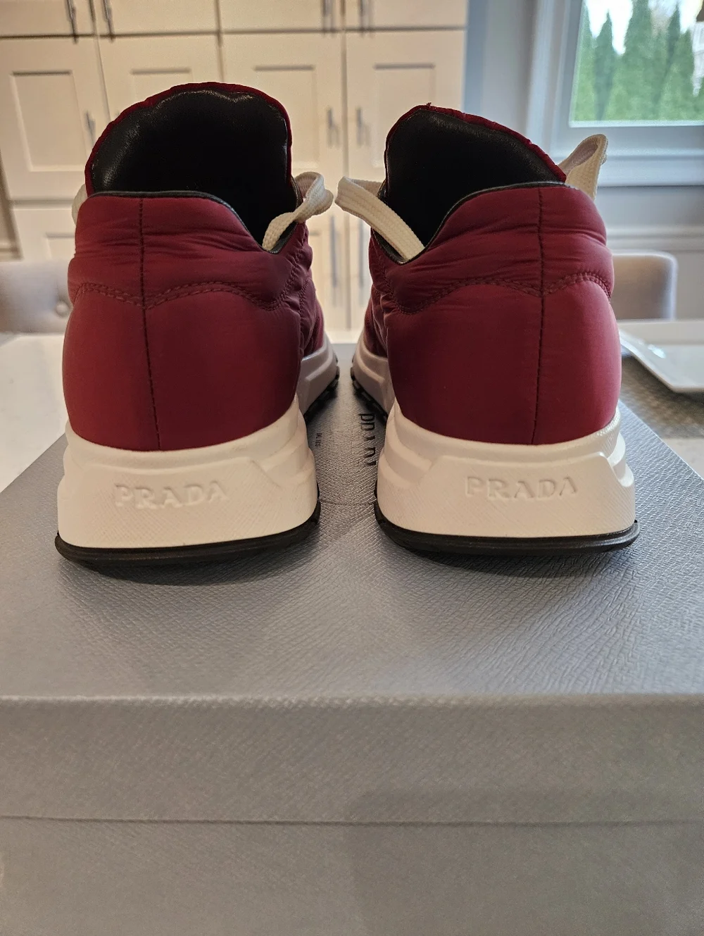PRADA Red and White Lace-Up Sneakers - Picture 5 of 8